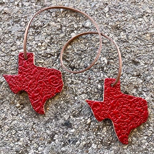 Air Flair | Leather Car Air Freshener | Double Texas Shape | Scroll Pattern (Red, 1) Leather Scent)