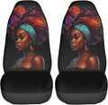 Delerain Car Seat Covers Set 2Pcs, Black African Women Glitter Universal Front Car Seats Vehicle Enterior Protector Suitable Fits Most Car Auto SUV Sedan Truck