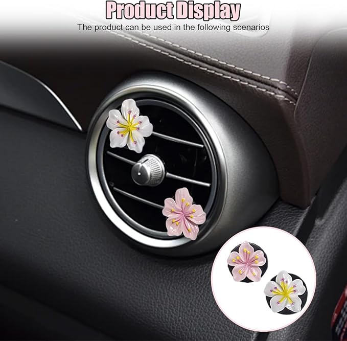 Cute Car Dashboard Air Vent Trim Clips, Hawaiian Flower Auto Air Freshener Vent Clip, Auto Air Conditioning Diffuser, Hibiscus Blossom Car Interior Accessories Decorations for Girls Women (4PCS)