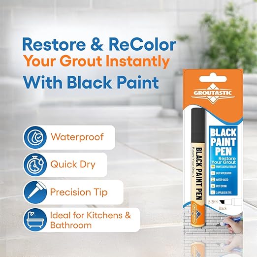 Black Grout Paint Pen Tile Grout Colorant & Sealer Marker, Quick-Dry, Ideal for Bathroom, Shower, Kitchen Tiles Restores Grout Lines, 3 Adjustable Tips (2-3 mm)