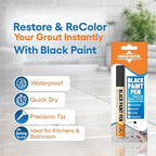 Black Grout Paint Pen Tile Grout Colorant & Sealer Marker, Quick-Dry, Ideal for Bathroom, Shower, Kitchen Tiles Restores Grout Lines, 3 Adjustable Tips (2-3 mm)