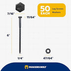 1/4 x 6 (50 Pack) Lag Screw Kit, 50 Screws and 50 Washers, Ceramic Black Ruspert Coating for Exterior Use, Meets ASTM A307 and ASME B18.2.1, Industrial/Commerical Grade by Makers Bolt