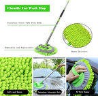 62'' Car Wash Brush Cleaning Kits with Long Handle Foldable Car Wash Brush Windshield Window Squeegee Car Washing Supply Set for All Car