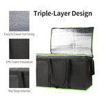 Bodaon Insulated Food Delivery Bag, XXX-Large Insulated Pizza Delivery Bags, Black with Green Edge, 1-Pack