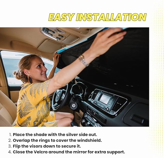 Windshield Sun Shade - Certified 99.87% UVB & 99.02% UVA Protection Car Sun Shade. Award Winning Sunshade for Car Windshield with Patented Technology. Size M 61"x32" Car Window Shades by Kinder Fluff
