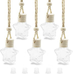 5 pcs Car Hanging Empty Glass Perfume Bottles Pendant Bottle, DIY Air Freshener Pendant, Empty Clear Glass Essential Diffuser Oil Aromatherapy, Glass Bottle Decor (Five-Pointed Star)