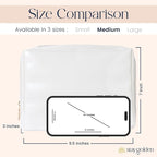 Stay Golden Insulated Waterproof Makeup Bag for Women Heat-Resistant Travel Cosmetic & Toiletry Bag | Luxurious Vegan Leather Portable Makeup Organizer (White with Gold Zipper, Medium)