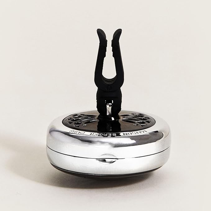MAISON BERGER - Adjustable Refillable Car Air Freshener Vent Clip Diffuser Set - 1.75" Diameter x 1.25" Depth - Made in France (On/Off Flower - Gun Metal)