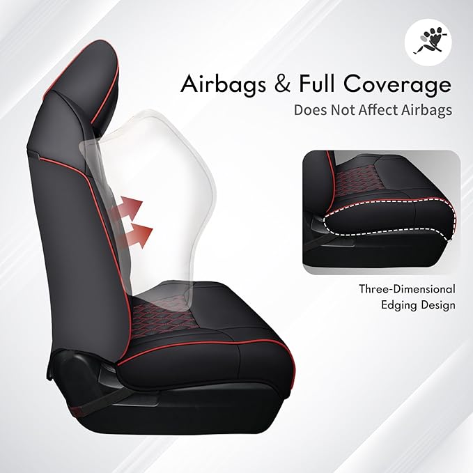 Huidasource Tacoma Front Car Seat Covers, 360° Full-wrap Truck Seat Cushion Cover Fit for Toyota Tacoma 2024-2026 SR, SR5, Limited, TRD Sport/Off-Road,Trailhunter Front Row(Front Pair/Black&Red)