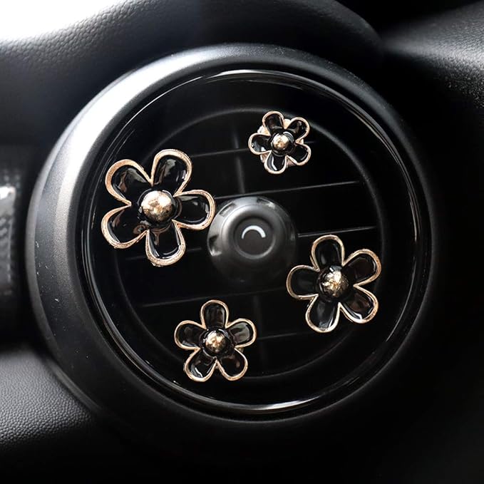 INEBIZ Cute Daisy Flowers Air Vent Decorations Clips Car Air Freshener Girly Charm Automotive Interior Aesthetic Decor Accessories for Women (Black)
