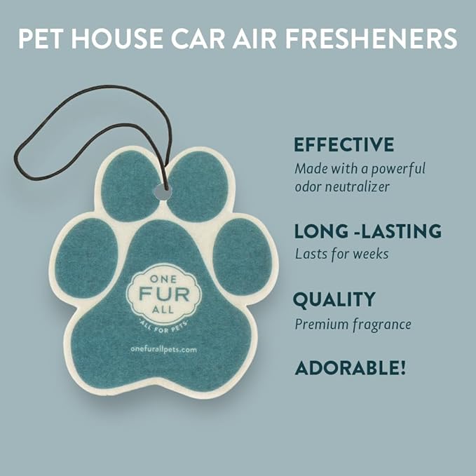 One Fur All Pet House Car Air Freshener - Mediterranean Sea Pack of 4 - Non-toxic Car Air Freshener - Pet-Friendly Air Freshener For Small Spaces & Car - Hanging Odor Eliminating Air Freshener