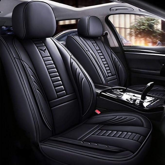 for Chevy Equinox Seat Covers 2005-2026, Full Coverage Customized Car Seat Covers, Premium Leather Waterproof Stain-Resistant Easy to Install (Standard 2 Seats, Black)