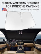 Proadsy 2026 Upgrade Windshield Sun Shade Custom Fit 2019–2025 2026 Porsche Cayenne Foldable Front Sunshade Protector Sun Visor Blocks UV Rays Keep Car Cooler