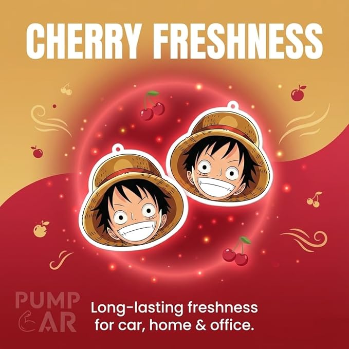 PumpCar 2 pieces Luffy head double-sided hanging cartoon cherry-scented funny car air freshener Cool hanging for rearview mirror Car Interior Accessories Gifts