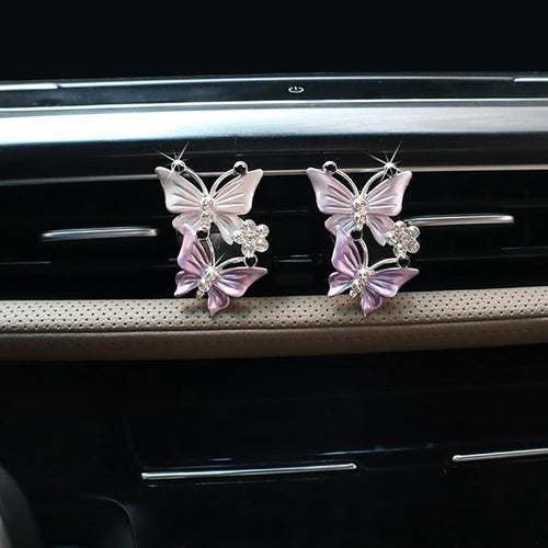 2pcs Butterfly Air Vent Clips Car Air Freshener Dubles Purple Pink Bling Butterflies Car Accessories Decor for Women