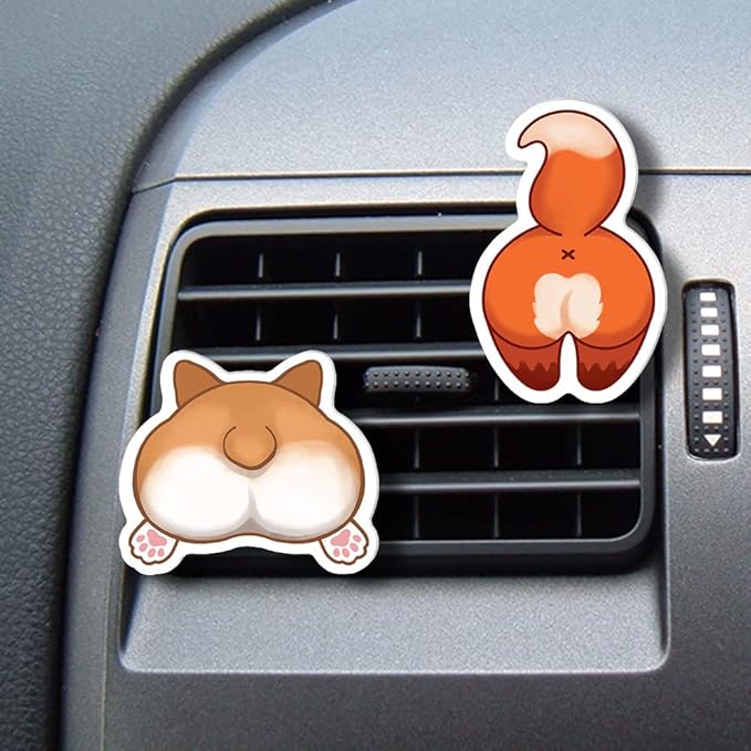 WIRESTER Fresh Scented Car Air Freshener Vent Clip, Decorative Accessories, Interior Decoration for Cars - Cute Animal Butt, Cute Dog Cat, Dog Butt Looking Back, Dog Lying