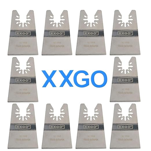 XXGO 10 Pcs Universal 2 Inch Stainless Steel Oscillating Multi Tool Rigid Scraper Blades for Paint, Grout Removal XG1010