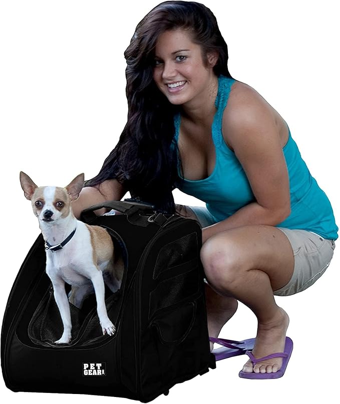 Pet Gear I-GO2 Roller Backpack, Travel Carrier, Car Seat for Cats/Dogs, Mesh Ventilation, Included Tether, Telescoping Handle, Storage Pouch, 1 Model, Available in 5 Colors