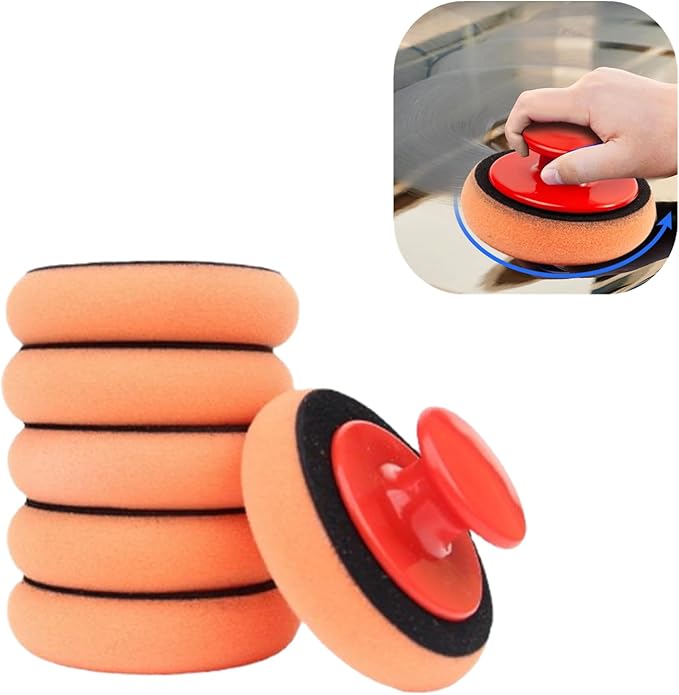 6 Pcs Car Sponge Polishing Pads Professional Wax Applicator Pads with Handle for Car Polishing