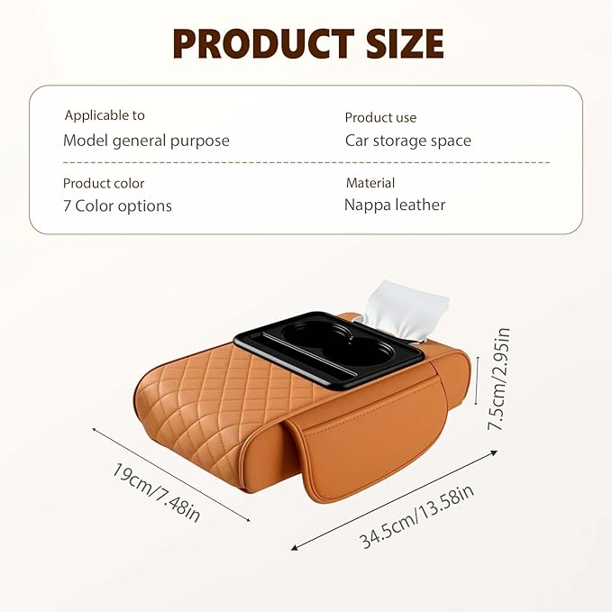 Multifunctional Car Armrest Cushion with Integrated Booster, 2026 Upgraded Universal Style Memory Cotton Car Armrest Box Pad, Car Center Console Armrest Pillow, with 2 Cup Holder (Beige)