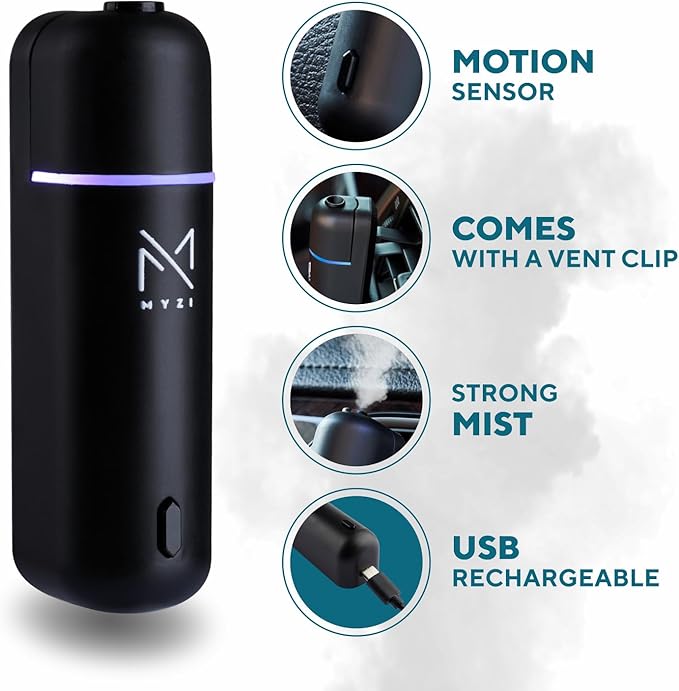 MYZI Car Air Freshener Diffuser, Waterless Diffuser Car Essential Oil Diffuser with 6 Refill Scents, Car Diffuser Air Freshener Car Fragrance Diffuser
