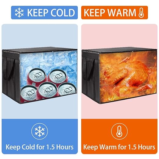 CIVJET Insulated Food Delivery Bag with Hard Bottom, XXX-Large Insulated Reusable Grocery Cooler/Hot Bags, Tote Bag for Shopping/Travel, Black, 4-Pack