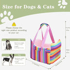 Cullaby Console Dog Car Seat for Small Dogs - Anti-Collapse Center Console Armrest Booster Seat, Sturdy Pet Travel Seat with Safety Tether, Cozy Washable Cushion, Puppy Up to 15lbs (Colorful Stripes)