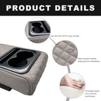 Car Center Console Armrest Pillow, 14"×8.3" Waterproof Leather Armrest Box Cover with Cup and Phone Holder, Soft Memory Foam Arm Rest Console Pad Protector for SUV Truck (Gray, Embroidery)