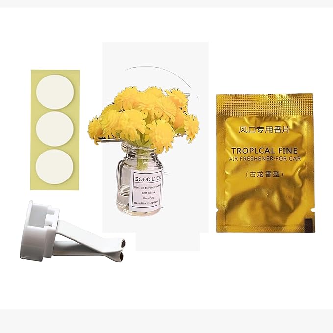 Girl Girly Car Accessories for Women, Cute Car Decor Dashboard Decorations, Cute Flower Air Freshener Vent Clips, Auto Interior Dash Ornament Accessories (yellow gypsophila, small)