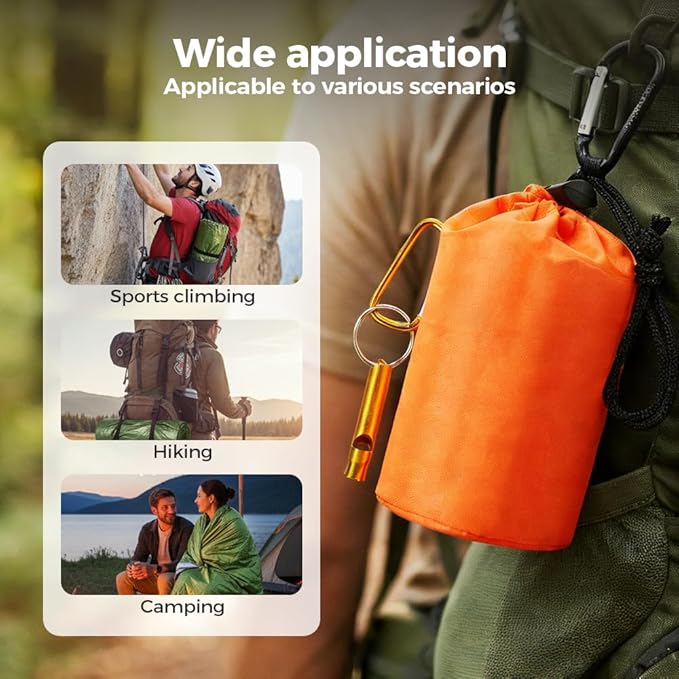 2026 New Blanket, Emergency Sleeping Bag for Survival, Blanket with Emergency Whistle Waterproof, Compact Lightweight, Emergency Mat for Survival Kit Car Camping Gear Hiking Go (Orange*2)