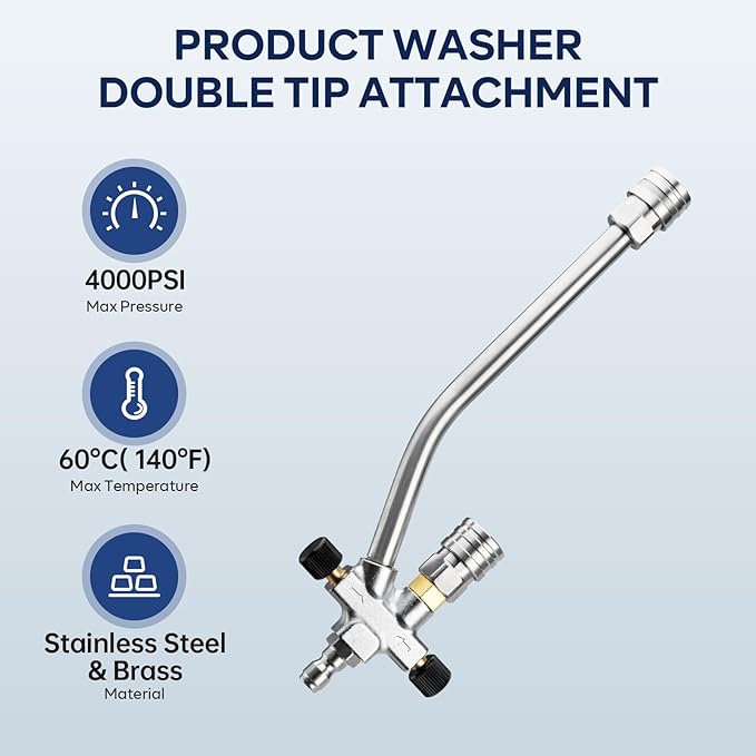 Foam Cannon Dual-Connector Accessory, Pressure Washer Double Tip Attachment for Soap Cannon, 1/4" Quick Connect Dual Lance Pressure Washer Wand, 5 Pressure Washer Sprayer Nozzles