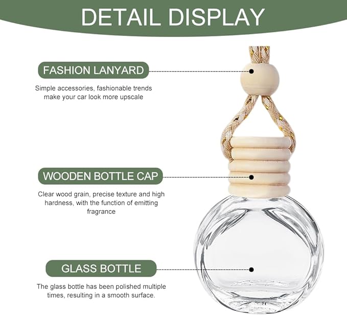 5PCS Hanging Car Air Freshener, Car Air Freshener Diffuser, 8ml Hanging Essential Oil Diffuser Bottle, Auto Interior Cute Glass Empty Perfume Bottle Ornament for Most Vehicles (Oblateness)