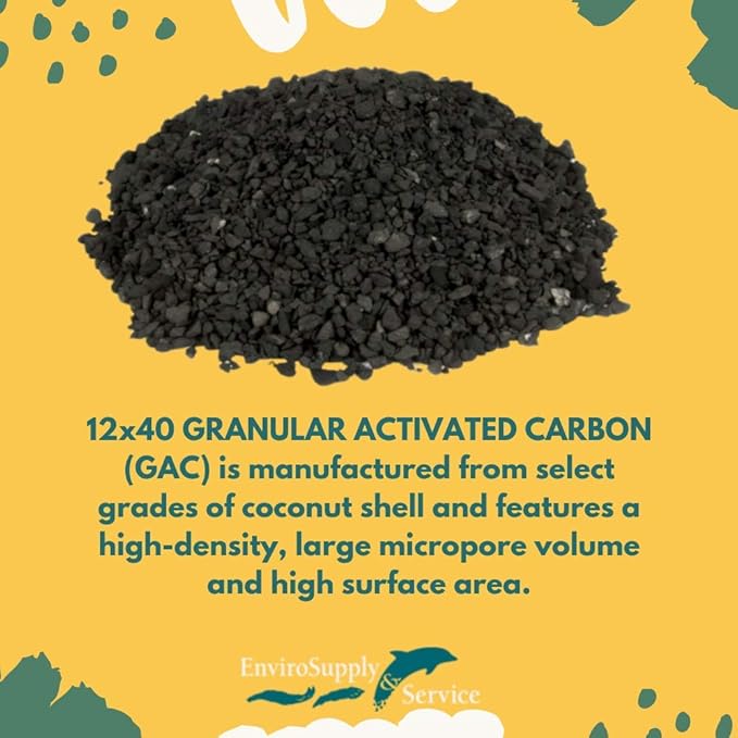 Premium 12x40 Coconut Shell Activated Carbon (Water Filtration, Aquarium Cleaning Charcoal) - Bulk 55 Pound Bag (2 ft³)
