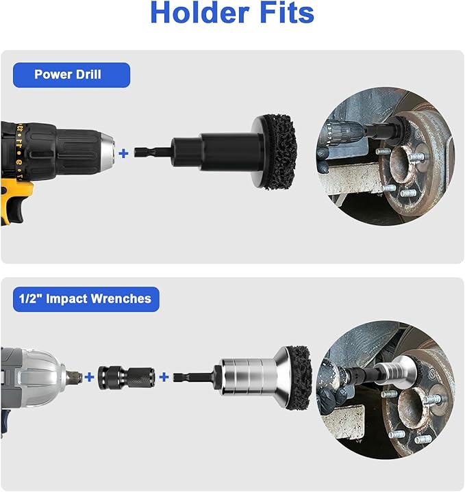 Linkstyle Wheel Hub Cleaning Kit, Aluminum Alloy Hub Cleaning Tool with 7 Abrasive Pads and 2 1/2" Adapters, Drill Attachment Compatible with Power Drill & 1/2" Impact Driven Wrench