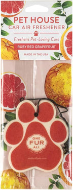 One Fur All Pet House Air Freshener - Ruby Red Grapefruit Pack of 4 - Non-toxic, Pet-Friendly for Small Spaces & Car - Hanging Odor Eliminating