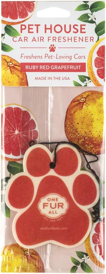 One Fur All Pet House Air Freshener - Ruby Red Grapefruit Pack of 4 - Non-toxic, Pet-Friendly for Small Spaces & Car - Hanging Odor Eliminating