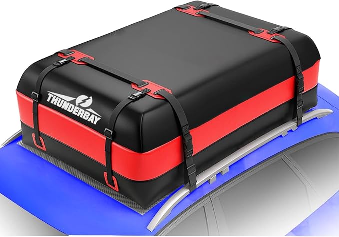 THUNDERBAY Car Roof Bag, Rooftop top Cargo Carrier Bag 15 Cubic feet Waterproof for All Cars with/Without Rack, Includes Storage Bag, Anti-Slip Mat, 6 Reinforced Straps, Luggage Lock
