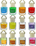 Air Diffuser Essential Oil Set | 12 Natural Scents Like Jasmine, Ocean, Sandalwood | Long Lasting Car Air Freshener for Women & Men | Hanging Glass Bottles, Air Freshener for Travel (8 ML Per Bottle)