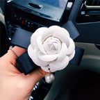 2 Pcs Camellia Air Vent Clips, Cute Flower Car Air Freshener Clip, Glam SUV Outlet Decorations, Leather Rose Vent Diffuser, Charm Car Inter Decor Accessories for Women Girls