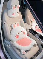 Cartoon Car Seat Cushion Lumbar Support Pillow and Neck Pillow, Cute Car Seat Pillow Headrest Pillow Back Support for Driving Fatigue Relief,for Office Chair Truck SUV (Rabbit Headrest)