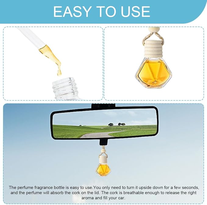 5PCS Hanging Car Air Freshener, Car Air Freshener Diffuser, 8ml Empty Glass Auto Oil Perfume Aromatherapy Diffuser Charms, Refillable Perfume Bottles for Most Vehicles (Rhombus, Style 1)