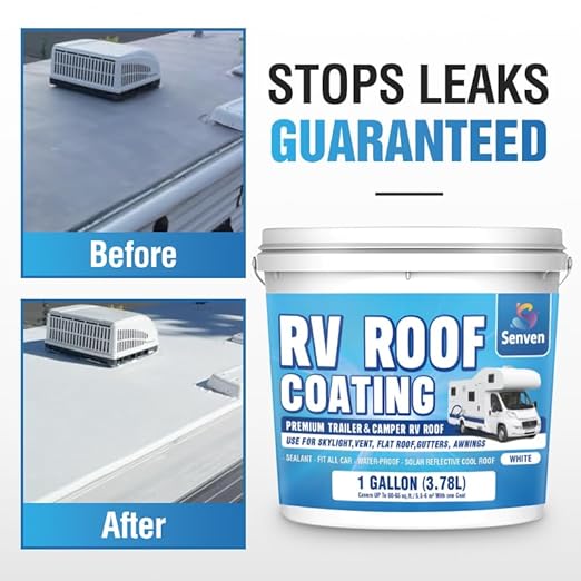 RV Roof Sealant RV Roof Coating RV Roof Sealant White 1 Gallon Waterproof Solar Reflective & Leak Repair for Trailers Campers Motorhomes