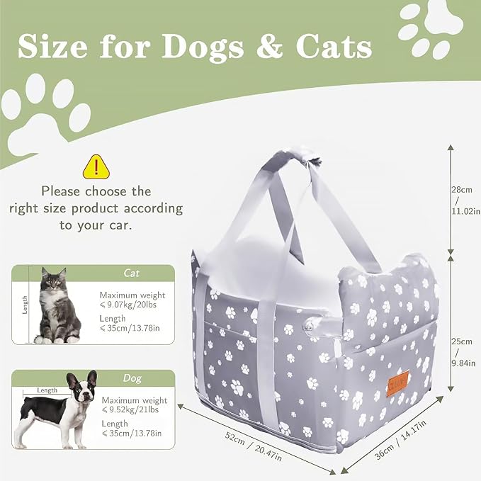 Dog Car Seat for Console - Memory Foam Pet Booster Seat for Small Medium Dogs Up to 21 lbs - SUV Truck Center Console Dog Seat with Safety Leash & Storage Pockets - Washable Cover (Large Grey)