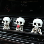 Set of 3 Halloween Skull Decor Cute Car Air Freshener Vent Clips, Resin Skeleton Holding Rose Car Diffuser Romantic Dashboard Decorations Auto Interior Accessories for Men Women