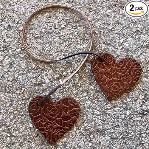 Air Flair | Leather Car Air Freshener | Double Heart | Rose Pattern (Brown, Warm Sugar Scent)