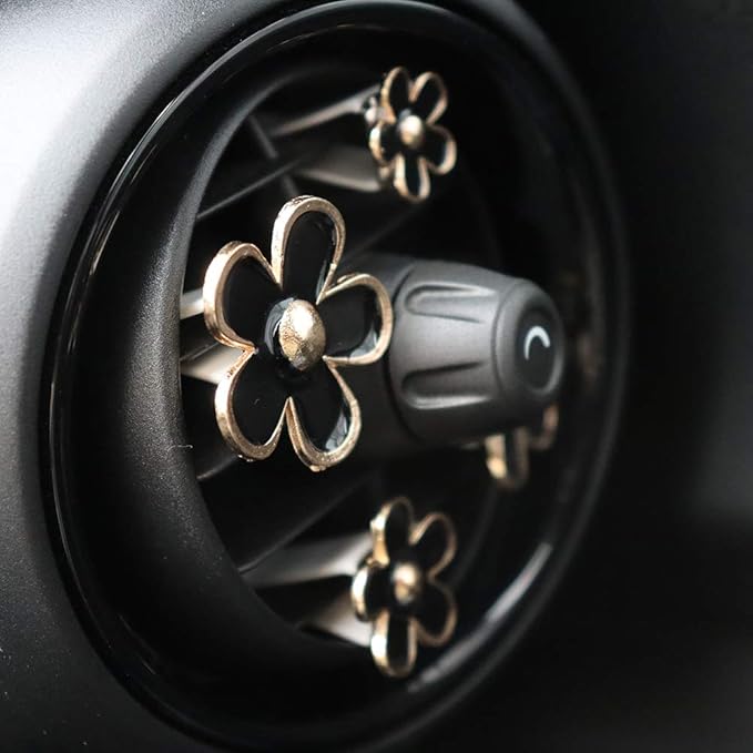 INEBIZ Cute Daisy Flowers Air Vent Decorations Clips Car Air Freshener Girly Charm Automotive Interior Aesthetic Decor Accessories for Women (Black)
