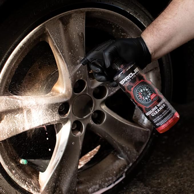 PROJE' Redline Wheel Cleaner - All in One Wheel & Tire Cleaner - Tough on Brake Dust & Dirt - Removes Browning - Non Acidic Safe on All Rim Types - 16 Fl Oz