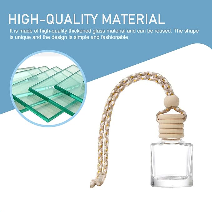 5PCS Car Air Freshener, Hanging Air Freshener Diffuser, Empty Glass Perfume Bottle, Diffuser Oil Aromatherapy Fragrance Perfume Vials with Wooden Caps and Hanging String