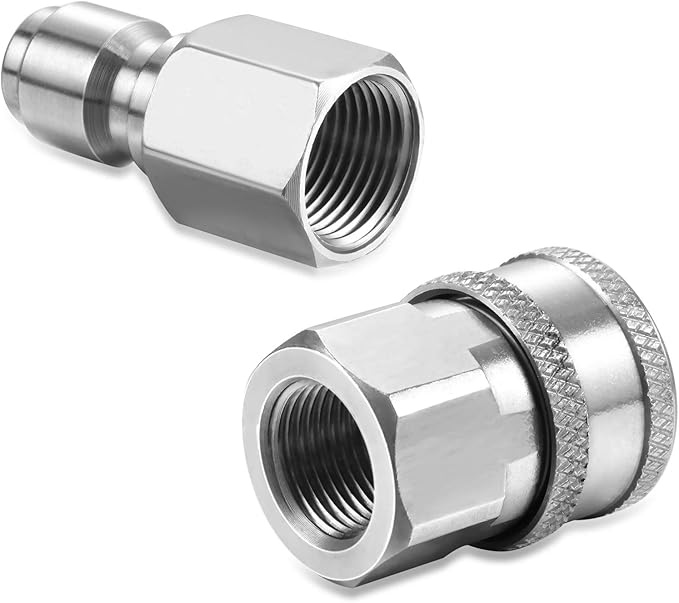 Hotop 2 Sets NPT 3/8 Inch Pressure Washer Quick Connector Kit Stainless Steel Pressure Washer Adapters Quick Connector Fittings Male Female