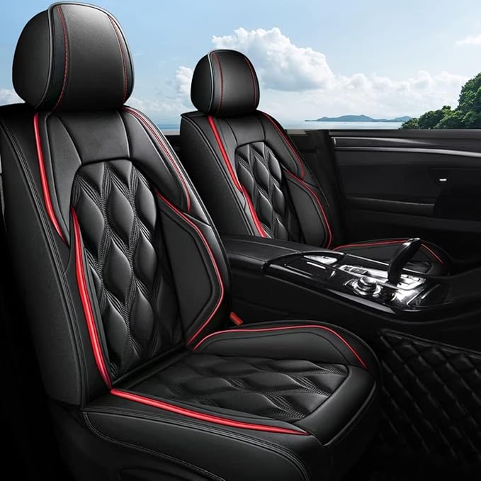 AOMSAZTO Car Seat Covers Full Set Fit for Toyota RAV4 2013-2026 Waterproof Faux Leather Car Seat Cushions Automotive 5 Seat Covers Set（Black&Red）